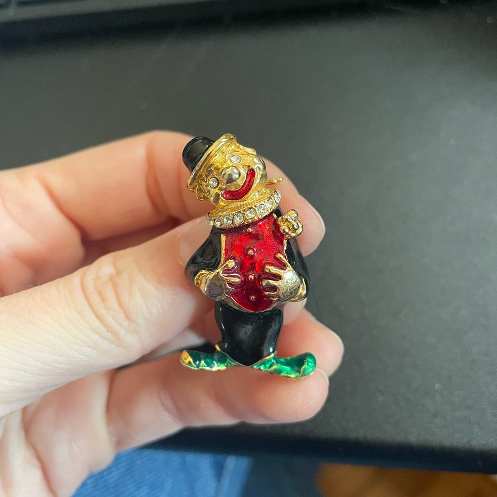 Vintage Clown Brooch - Red and Black